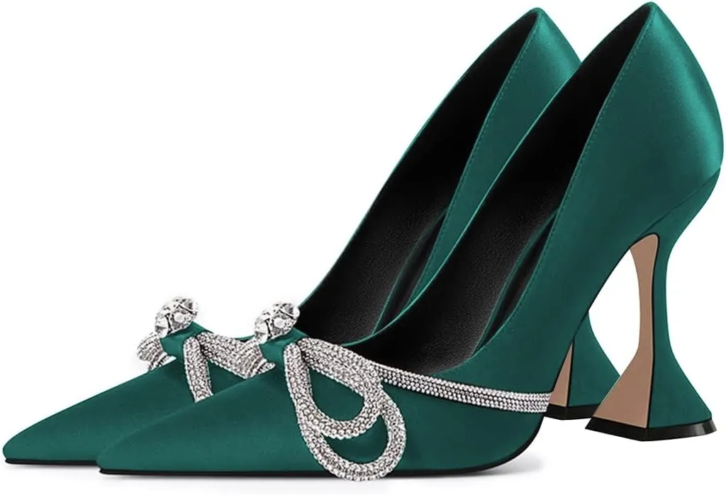 YDN Women Pointed Toe Slip on Diamond Pumps Special Kitten High Heel Shoe Party Prom Dress Lady Size 4-16 US