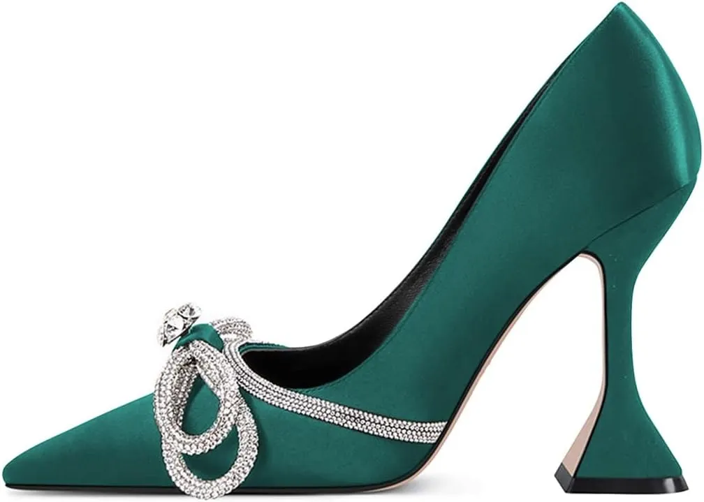 YDN Women Pointed Toe Slip on Diamond Pumps Special Kitten High Heel Shoe Party Prom Dress Lady Size 4-16 US
