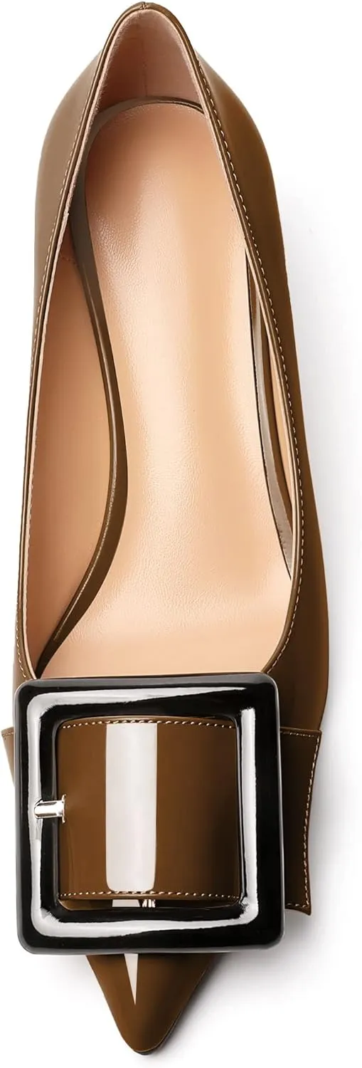 Zamikoo Women Wedge Heel Pumps Low Heel Slip On Pumps 2 Inch Closed Pointy Toe Dress Shoes with Buckle for Work Casual Daily Life Party Dress